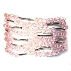 PINK BEAD METAL BAR STRETCH MULTI BRACELET SET